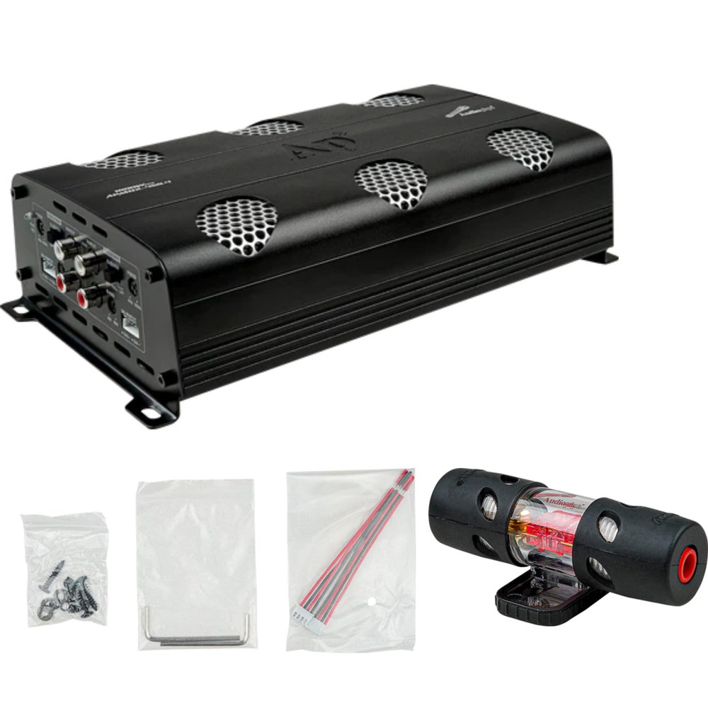 Audiopipe 450 Watts Full Range Class D Mini Amplifier (APMOX-450.4), 4 Channel, Compact, Mosfet Circuitry, Cooling Fan, Remote Bass Knob, for Car, Motorcycle, Golf Cart, Off-Road Vehicles