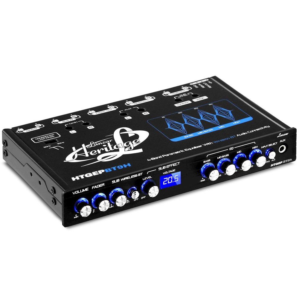 Lanzar 4 Band Parametric Equalizer - Bluetooth Wireless Audio Connectivity, Blue Light Illumination, Works with All of Todays Latest Devices, 3.5mm AUX Input Jack, Input Gain Adjustments - Lanzar