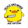 BiznetPrint - Duck with Knife, Peace Was Never an Option, Funny Cute Meme Sticker, Yellow, Vinyl, Rectangular, Waterproof, Outdoor, 4.5 x 5.5 Inches, BNP-444 view 1