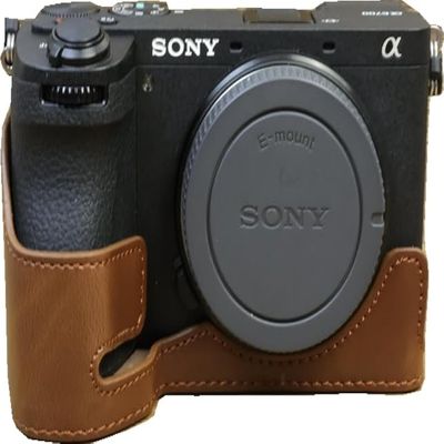 A6700 Case, BMAOLLONGB Handmade PU Leather Half Camera Case Bag Cover Bottom Opening Version for Sony Alpha A6700 with Hand Strap (Coffee)
