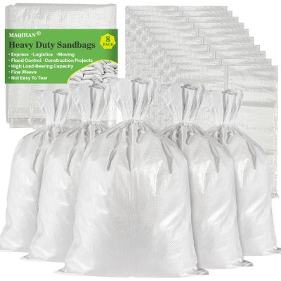 MAQIHAN Empty Sand Bags - 8PCS Woven Polypropylene Heavy Duty Tear Resistant Sandbags for Hurricane Sand Bags for Flooding Construction Project Storing Dry Materials