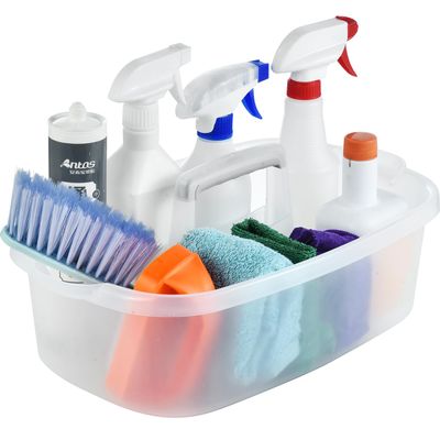 Haundry Large Cleaning Caddy with Handle, Cleaning Tool Storage Basket Organizer, Sturdy Pail Bucket Organizer, Household Bucket for Cleaning Supplies - Clear