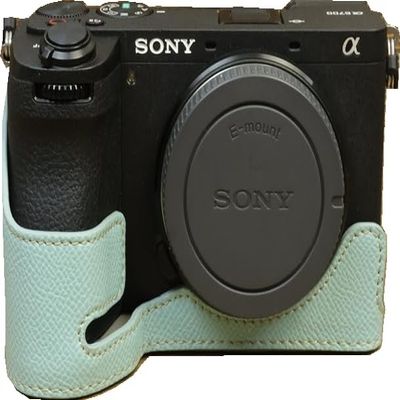 A6700 Case, BMAOLLONGB Handmade PU Leather Half Camera Case Bag Cover Bottom Opening Version for Sony Alpha A6700 with Hand Strap (Blue)