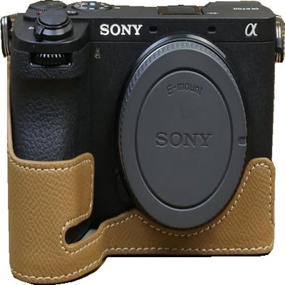 A6700 Case, BMAOLLONGB Handmade PU Leather Half Camera Case Bag Cover Bottom Opening Version for Sony Alpha A6700 with Hand Strap (Brown-B)