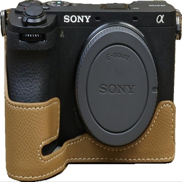 A6700 Case, BMAOLLONGB Handmade PU Leather Half Camera Case Bag Cover Bottom Opening Version for Sony Alpha A6700 with Hand Strap (Brown-B)