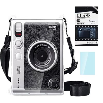 CAIYOULE Camera Case for Instax Mini Evo Case, PC Clear Case for Fujifilm Instant Mini Evo Camera with 9H Hardness Screen Protector, for Polaroid Evo Accessories, No Camera