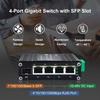 Industrial 4-Port 10/100/1000Mbps Gigabit Switch with SFP Slot, 5-Port Ethernet Switch Supporting Din-Rail, 10 Gbps Switching Capacity, Plug & Play view 2
