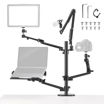 NEEWER Overhead Camera Stand Desk Mount Rig with 4 Boom Arms for Photography Video Light Ring Light Phone Mount Webcam Mic Compact DSLR for Live Streaming Broadcast Online Teaching Meeting, DS007