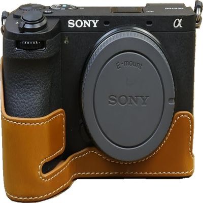 A6700 Case, BMAOLLONGB Handmade PU Leather Half Camera Case Bag Cover Bottom Opening Version for Sony Alpha A6700 with Hand Strap (Brown-A)