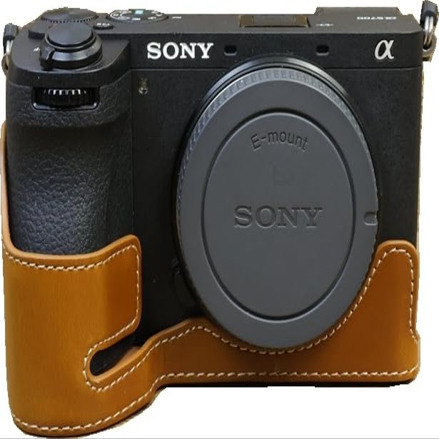 A6700 Case, BMAOLLONGB Handmade PU Leather Half Camera Case Bag Cover Bottom Opening Version for Sony Alpha A6700 with Hand Strap (Brown-A)