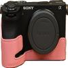A6700 Case, BMAOLLONGB Handmade PU Leather Half Camera Case Bag Cover Bottom Opening Version for Sony Alpha A6700 with Hand Strap (Pink) view 1