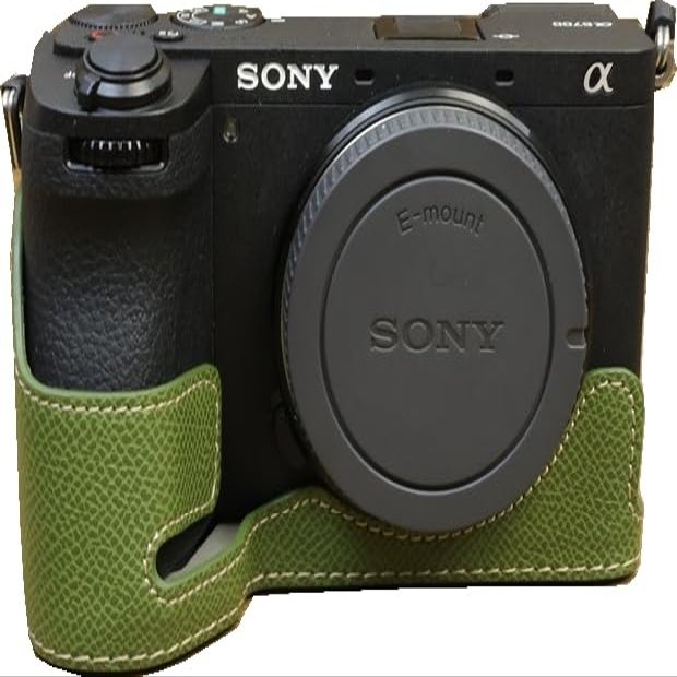 A6700 Case, BMAOLLONGB Handmade PU Leather Half Camera Case Bag Cover Bottom Opening Version for Sony Alpha A6700 with Hand Strap (Green-B)