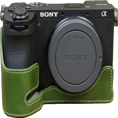 A6700 Case, BMAOLLONGB Handmade PU Leather Half Camera Case Bag Cover Bottom Opening Version for Sony Alpha A6700 with Hand Strap (Green-A)