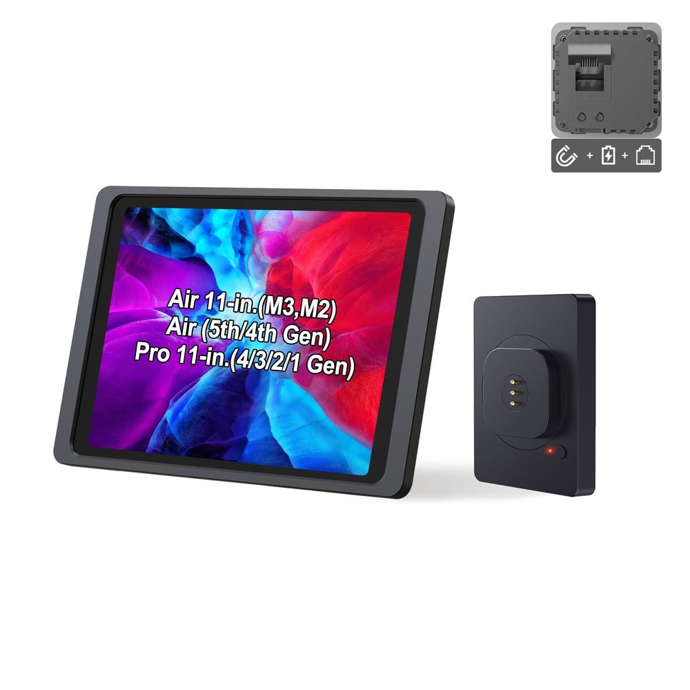 EMONITA Magnetic Wall Mount with Charging Case A9 for iPad Air 11-Inch (M2), iPad Pro 11-Inch, iPad Air 10.9-Inch. PoE and DC up to 18W Quick Charge, Strong Magnets, 360 Rotation