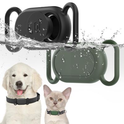 Dog Collar Holder(2 Pack) for Galaxy Smarttag2, Waterproof Silicone Case for Pet Cat, Anti-Lost Scratch Resistant Protective Cover Accessory for Samsung Galaxy Smart tag2 (Black/Olive Green)