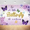 10x6.5ft Butterfly Baby Shower Backdrop Purple Flowers A Little Butterfly is On The Way Photography Background Girls Baby Shower Party Banner Decorations Supplies Photo Booth Props view 1