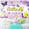 10x6.5ft Butterfly Baby Shower Backdrop Purple Flowers A Little Butterfly is On The Way Photography Background Girls Baby Shower Party Banner Decorations Supplies Photo Booth Props view 3