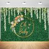 15x10ft Greenery Baby Shower Backdrop Green Leaf Grass Wall White Flower Photography Background Oh Baby Party for Girl or Boy Cake Table Decorations Supplies Photo Booth Props view 1