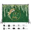 15x10ft Greenery Baby Shower Backdrop Green Leaf Grass Wall White Flower Photography Background Oh Baby Party for Girl or Boy Cake Table Decorations Supplies Photo Booth Props view 2