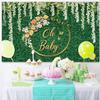 15x10ft Greenery Baby Shower Backdrop Green Leaf Grass Wall White Flower Photography Background Oh Baby Party for Girl or Boy Cake Table Decorations Supplies Photo Booth Props view 3