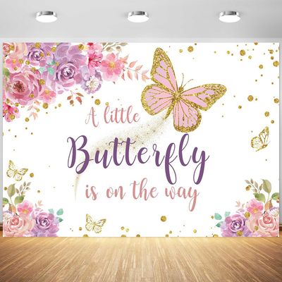 10x6.5ft Butterfly Baby Shower Backdrop for Girl A Little Butterfly is on The Way Pink Flower Photography Background Little Princess Baby Shower Party Decorations Supplies Photo Booth Props