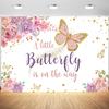 10x6.5ft Butterfly Baby Shower Backdrop for Girl A Little Butterfly is on The Way Pink Flower Photography Background Little Princess Baby Shower Party Decorations Supplies Photo Booth Props view 1