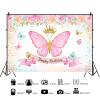15x10ft Butterfly Happy Birthday Backdrop for Girls Pink Gold Flower Photography Background Princess Birthday Party Cake Table Banner Decorations Supplies Photo Booth Props view 2