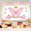 15x10ft Butterfly Happy Birthday Backdrop for Girls Pink Gold Flower Photography Background Princess Birthday Party Cake Table Banner Decorations Supplies Photo Booth Props view 4