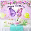 10x6.5ft Butterfly Happy Birthday Backdrop Purple Butterfly Flowers Photography Background for Girls Women Birthday Party Cake Table Banner Decorations Supplies Photo Booth Props view 3