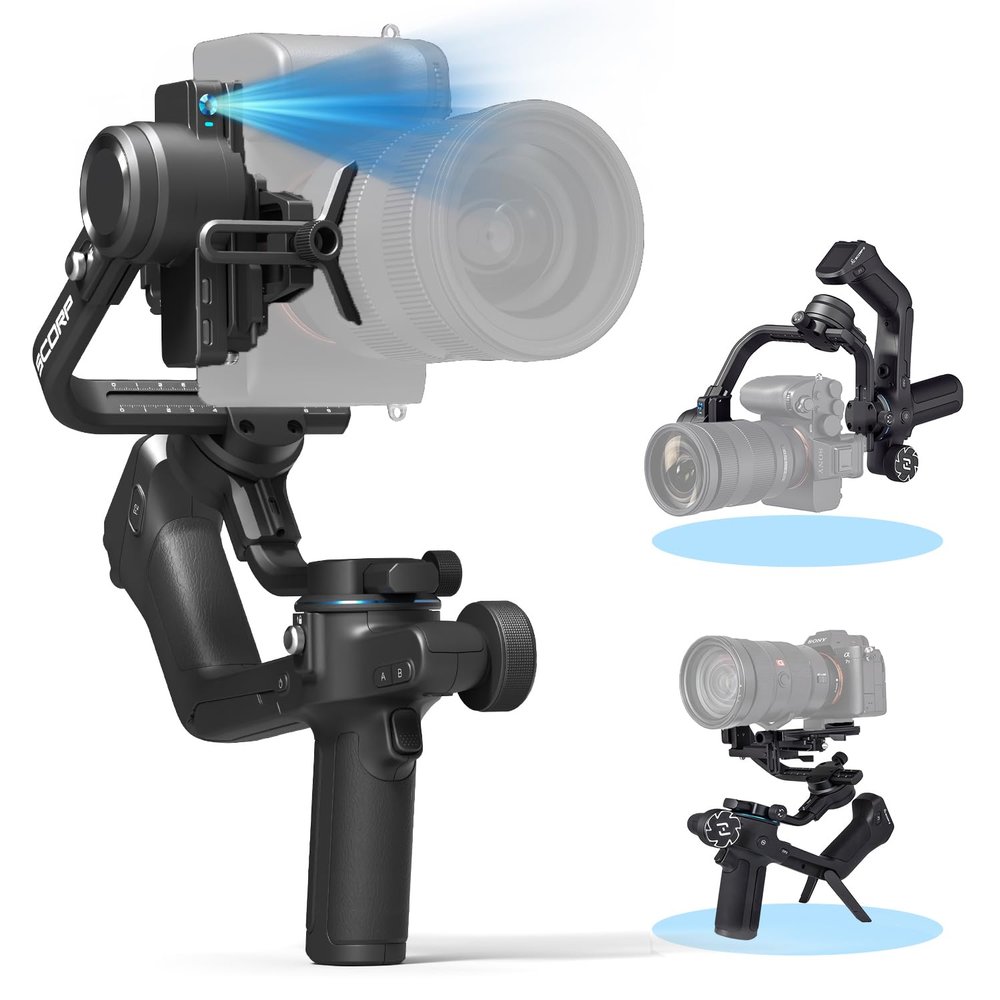 FeiyuTech SCORP 2 Gimbal Stabilizer for Camera, AI Tracking, 3-Axis Camera Gimbal for Sony ZV E10/Canon R50/Nikon Z30/Fujifilm, Bluetooth/Cable Control, Touch Screen, Vertical Shooting, Max 5.51lbs