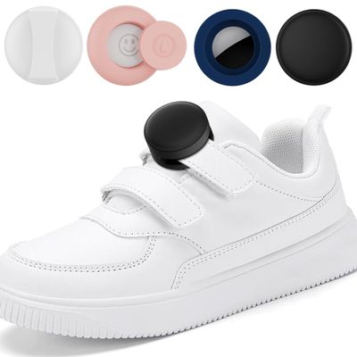 SkyArmor [4 Pack] for AirTag Holder for Kids Shoelaces, Hidden Wear Resistant Silicone Case Cover for Children Shoes Shoestring Accessories for Toddler Child(Black,Dark Blue,Pink,White)