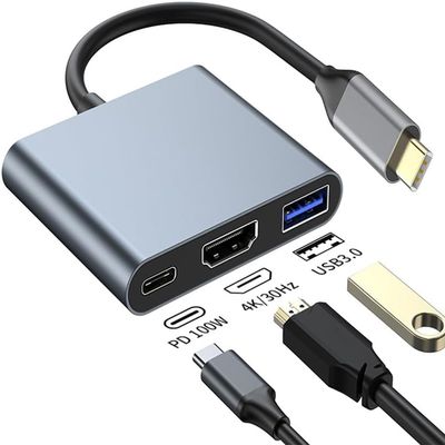 USB C to 4K HDMI Multiport Adapter, USB C Hub with 4K HDMI USB 3.0 100W PD Charging for Mac, Type-C Digital AV Multiport Adapter Converter for MacBook Pro/air, iPad Pro & USB Type C Device