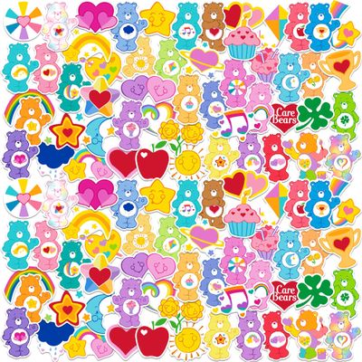 Care Bears and Tummy Emblems 100ct Vinyl Large Deluxe Stickers Variety Pack - Laptop, Water Bottle, Scrapbooking, Tablet, Skateboard, Indoor/Outdoor