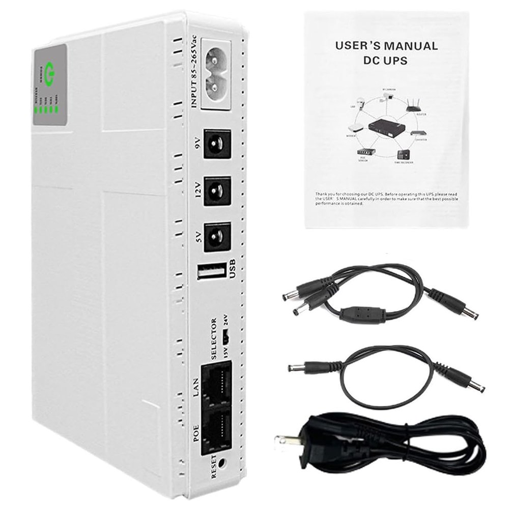 Mini UPS Battery Backup for LED Light WiFi Camera Router Modems Speaker 10400mAh UPS Uninterruptible Power Supply 5V 9V 12V (White)
