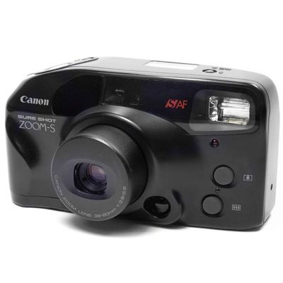 Canon Sure Shot Zoom-S 35mm Point and Shoot Film Camera SAF Canon with Zoom Lens 38-60mm. Built-in Flash and film rewinder as well as counter. (Renewed)