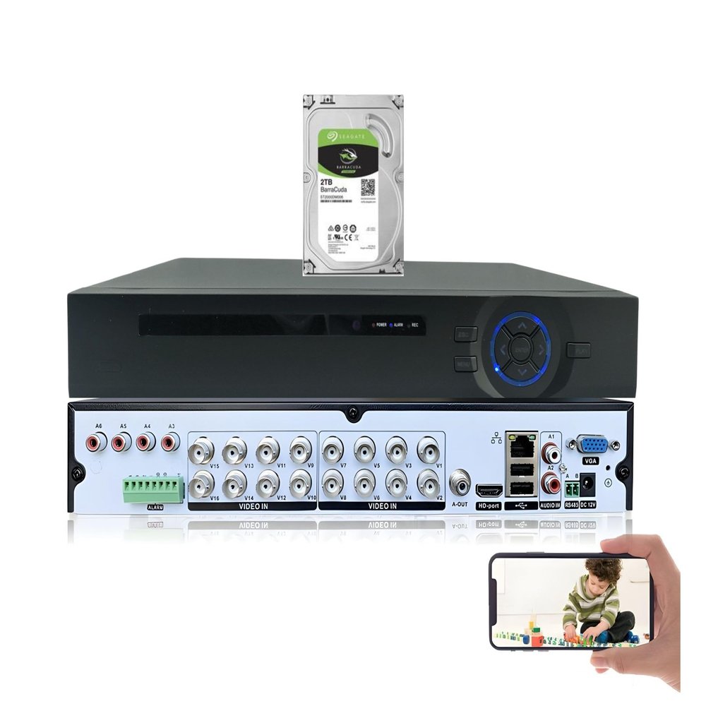 Evertech 16 Channel 5MP Security Camera Digital Video Recorder with 2TB Hard Drive for Recording Easy Remote Access