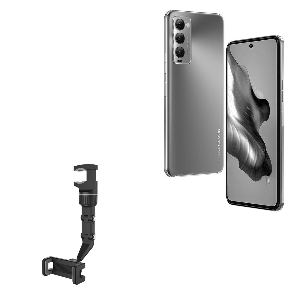 BoxWave Car Mount Compatible with Tecno Camon 18 - Rearview Mirror Car Mount, Rear View Mirror Adjustable GPS Car Mount - Jet Black