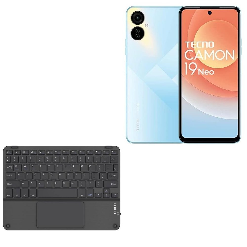 BoxWave Keyboard Compatible with Tecno Camon 19 Neo - SlimKeys Bluetooth Keyboard with Trackpad, Portable Slim TouchPad - Jet Black