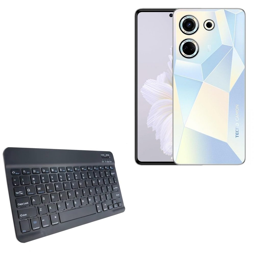BoxWave Keyboard Compatible with Tecno Camon 20 - SlimKeys Bluetooth Keyboard, Portable Thin with Chiclet-Style Keys - Jet Black