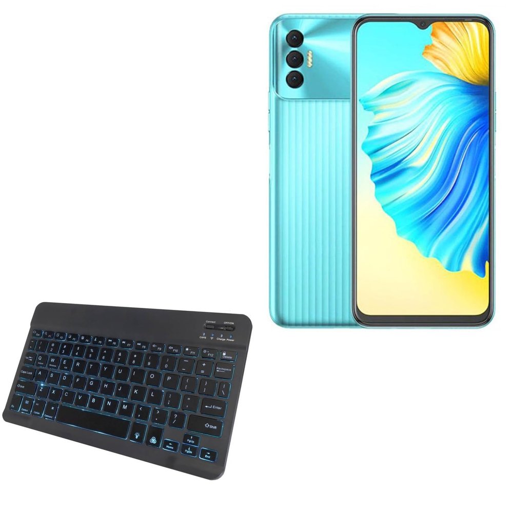 BoxWave Keyboard Compatible with Tecno Spark 8 Pro - SlimKeys Bluetooth Keyboard - with Backlight, Portable Slim LED 7 Colors - Jet Black