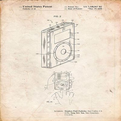 PP124- Vintage Parchment iPod Click Wheel Patent Poster Poster Print - Cole Borders (18 x 24)