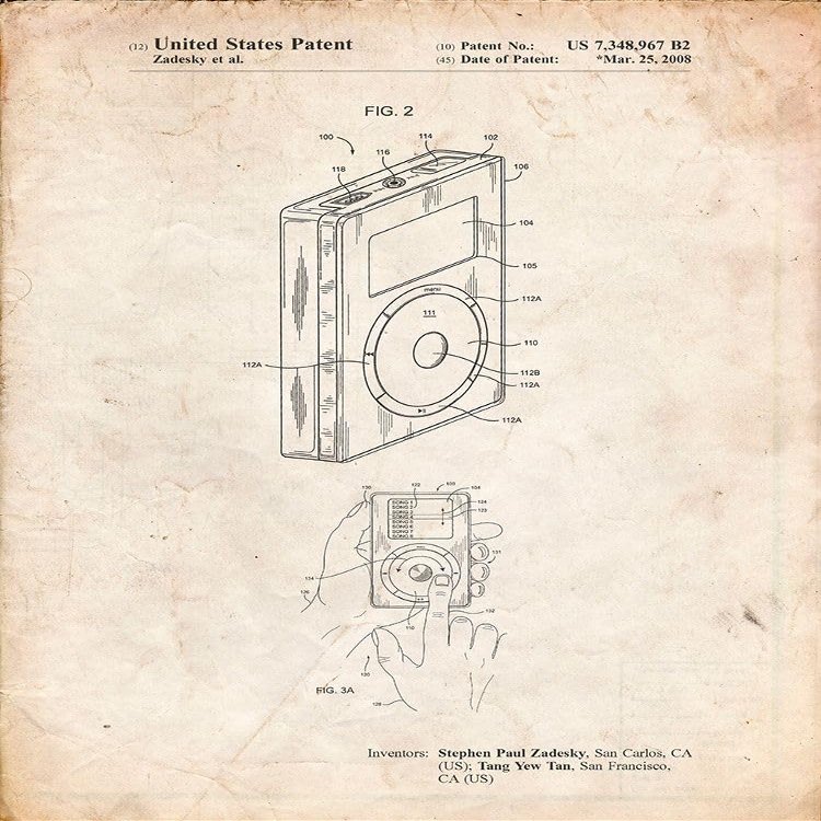 PP124- Vintage Parchment iPod Click Wheel Patent Poster Poster Print - Cole Borders (18 x 24)