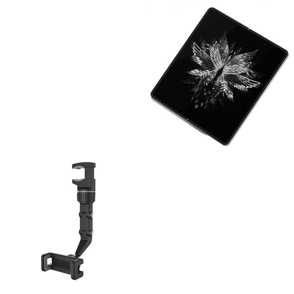 BoxWave Car Mount Compatible with Tecno Phantom V Fold - Rearview Mirror Car Mount, Rear View Mirror Adjustable GPS Car Mount - Jet Black
