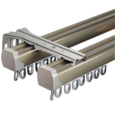 Double Ceiling Track For Curtains, Curtain Track Wall Mount Ceiling Mount, Room Divider Track System With All Accessories For Living Room, Bed Room, Shower, Closet ( Color : Champagne-Side Mount , Siz