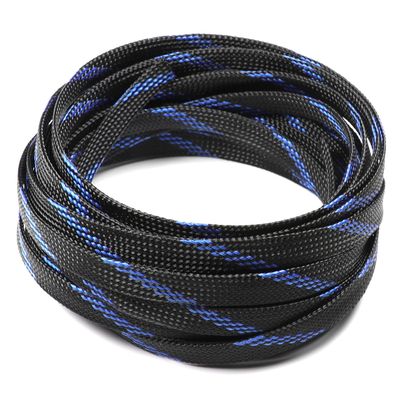 Jutagoss PET Expandable Braided Cable Sleeve, 16.4ft - 3/8 inch Black Blue Cable Management Sleeve, Wire Loom Tube Cord Protector for USB Cable, Power Cord, Audio Video and More, 1Pc