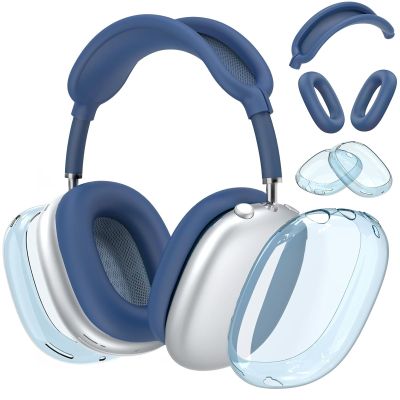 3 in 1 Silicone Case Cover Compatible with Apple Airpods Max Headphones(2024/2020), Clear Soft TPU Ear Cups Cover/Silicone Ear Pad Case Cover/Headband Cover Accessories (Clear Blue)