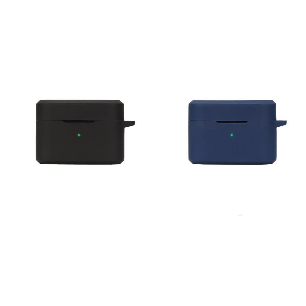 2 Pack DAYJOY Soft Silicone Protective Case Cover Compatible with 1More Pistonbuds Pro Q30/EC305 Earbuds, Protective Skin Sleeve with Key Chain (Black+Blue)