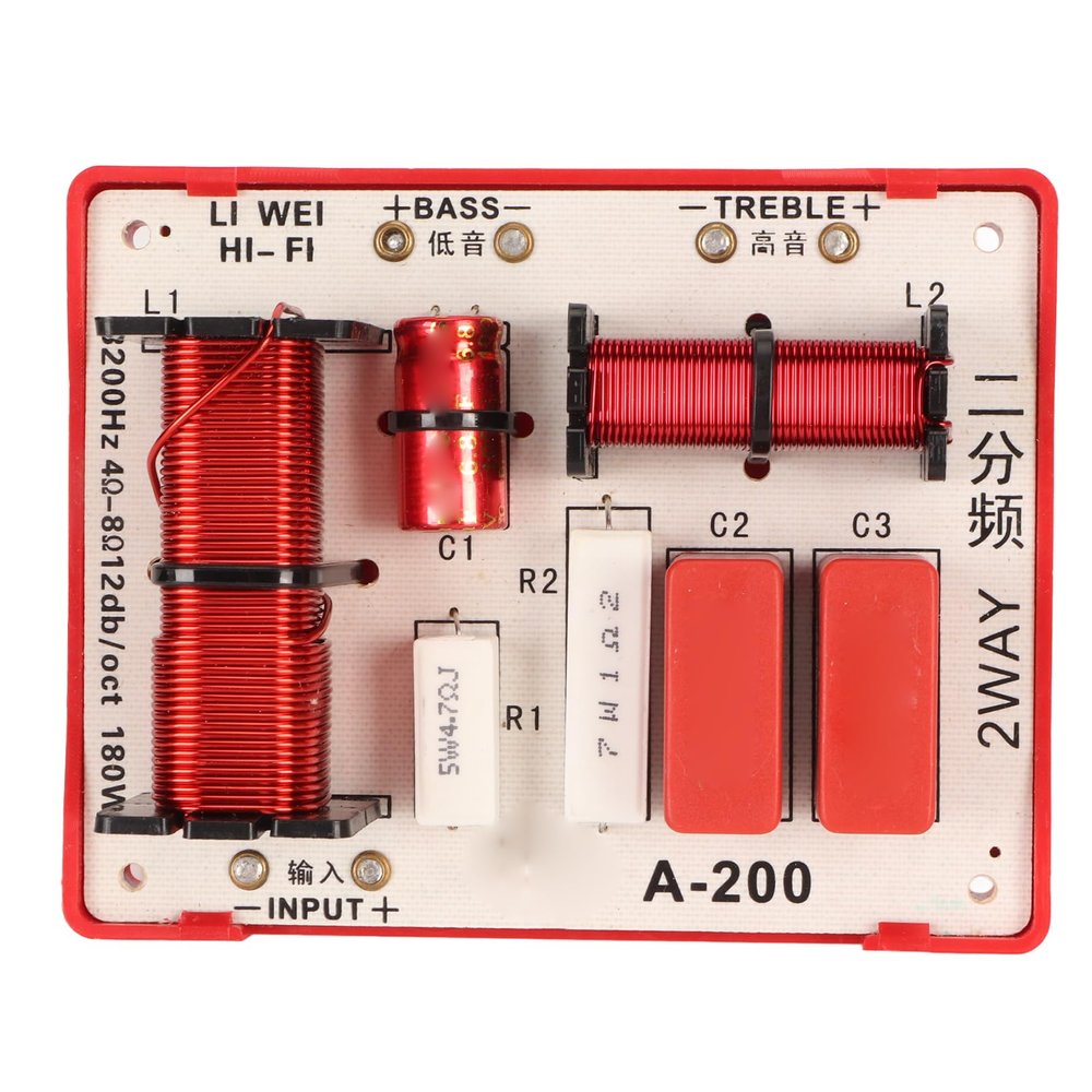 2 Way Audio Speaker Crossover, 180W High Power Sound Quality Music Treble Bass Frequency Divider for DIY Speaker