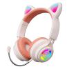 Kids Wireless Headphones Cat Ear Bluetooth 5.3 Portable Foldable Over-Ear Gaming Headset with Attachable HD Microphone RGB LED Light Support TF Card 3.5mm Audio Jack (Beige White) view 1