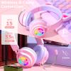 Kids Wireless Headphones Cat Ear Bluetooth 5.3 Portable Foldable Over-Ear Gaming Headset with Attachable HD Microphone RGB LED Light Support TF Card 3.5mm Audio Jack (Beige White) view 3